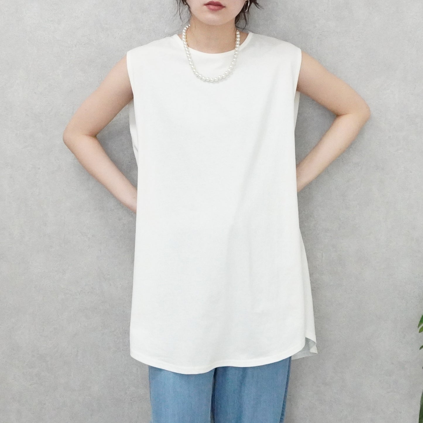 天竺ノースリーブロングTシャツ