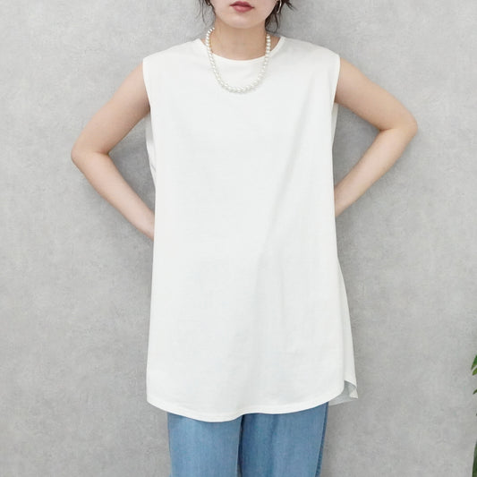 天竺ノースリーブロングTシャツ
