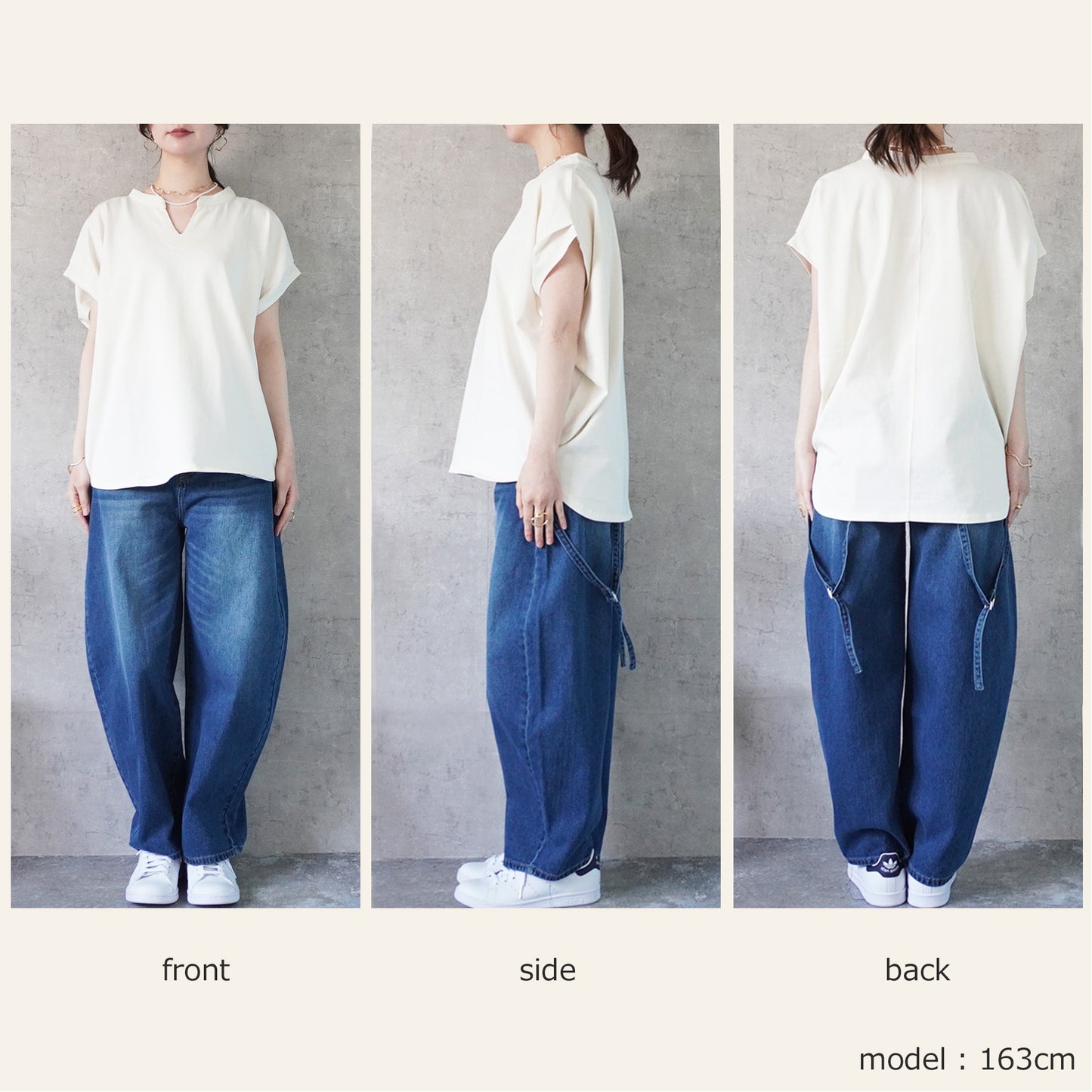 天竺キーネックフレンチスリーブTシャツ