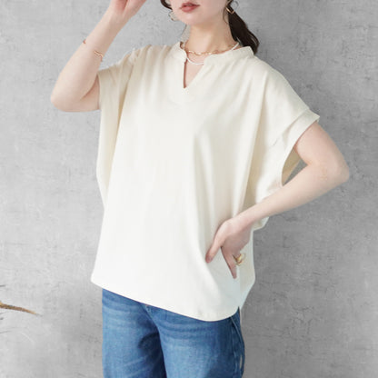天竺キーネックフレンチスリーブTシャツ