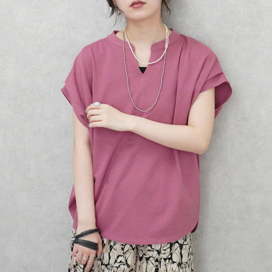 天竺キーネックフレンチスリーブTシャツ