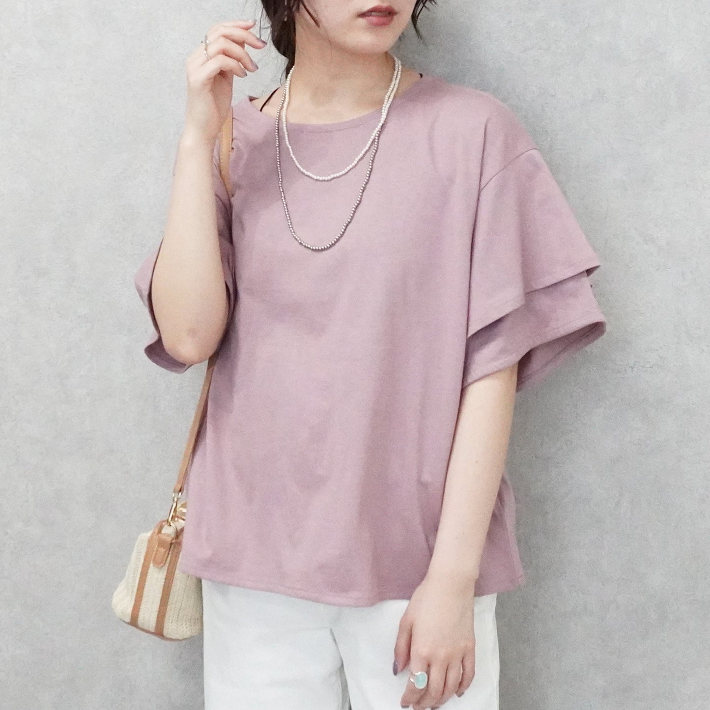 フリル半袖天竺Tシャツ