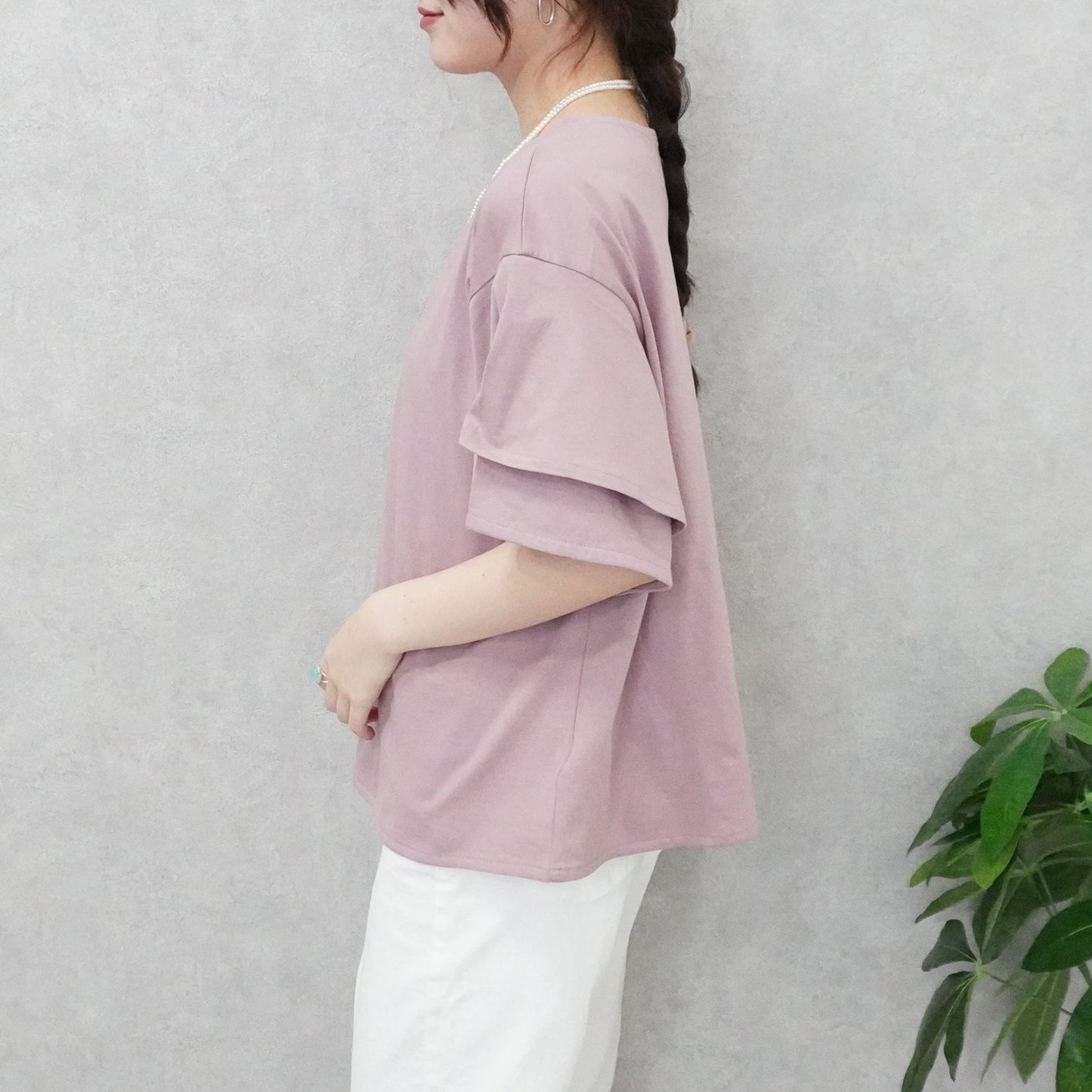 フリル半袖天竺Tシャツ