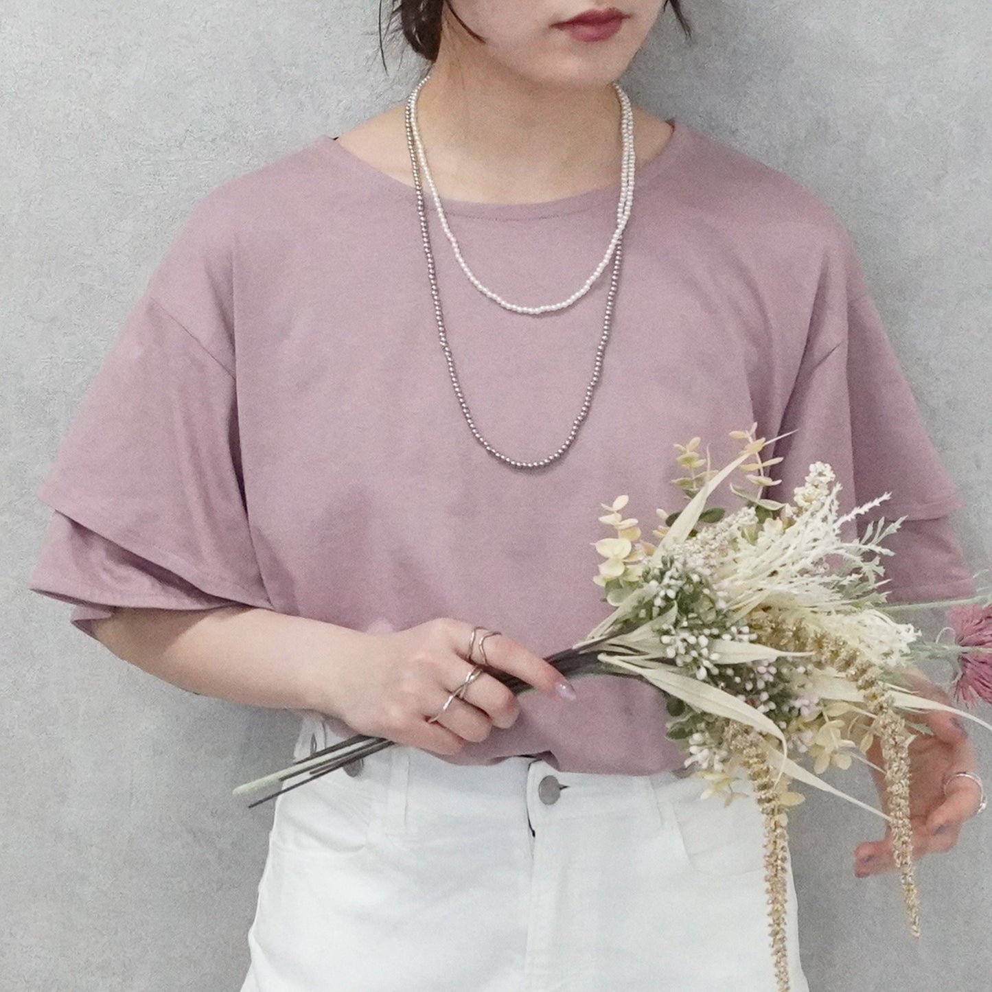 フリル半袖天竺Tシャツ