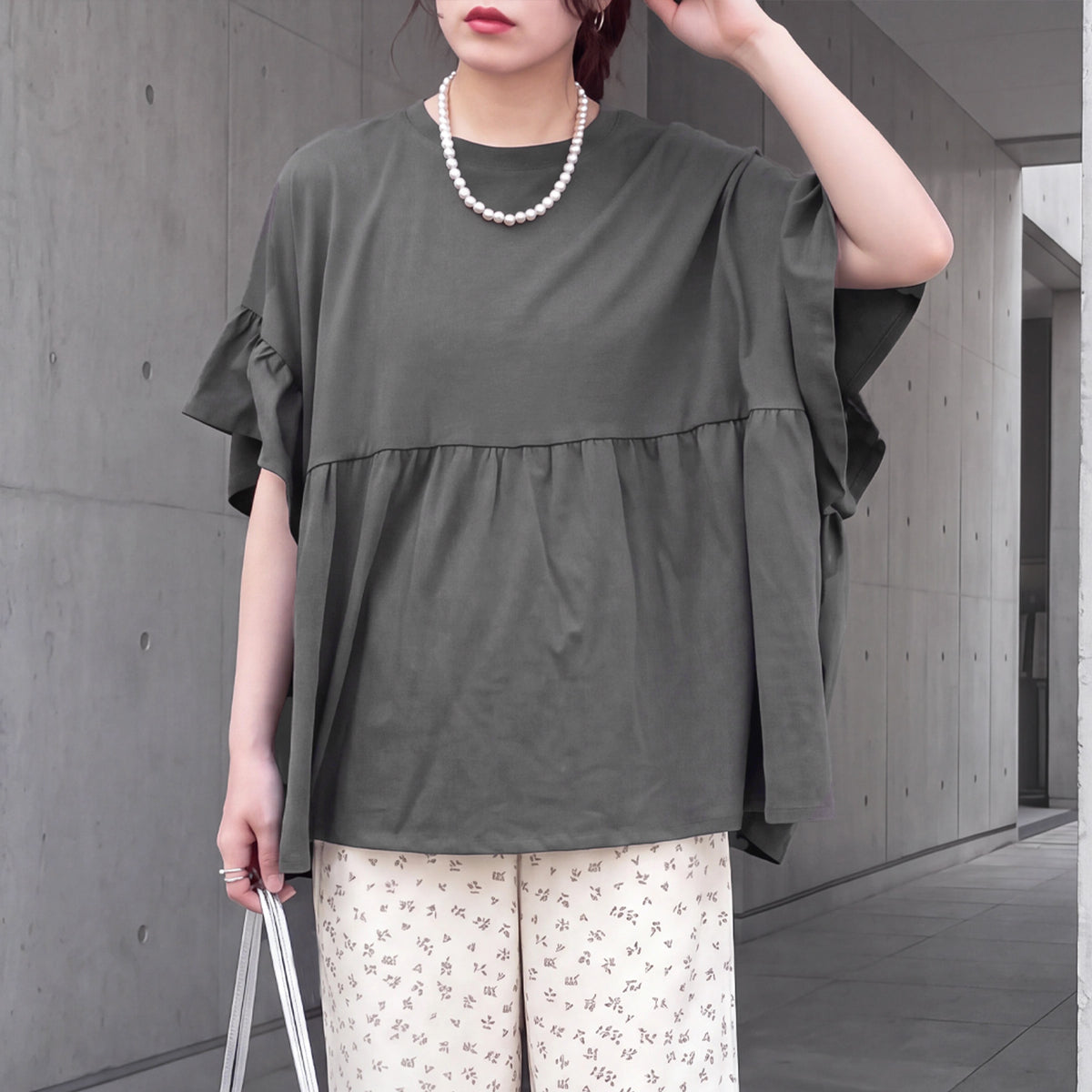 接触冷感天竺フリル半袖Tシャツ