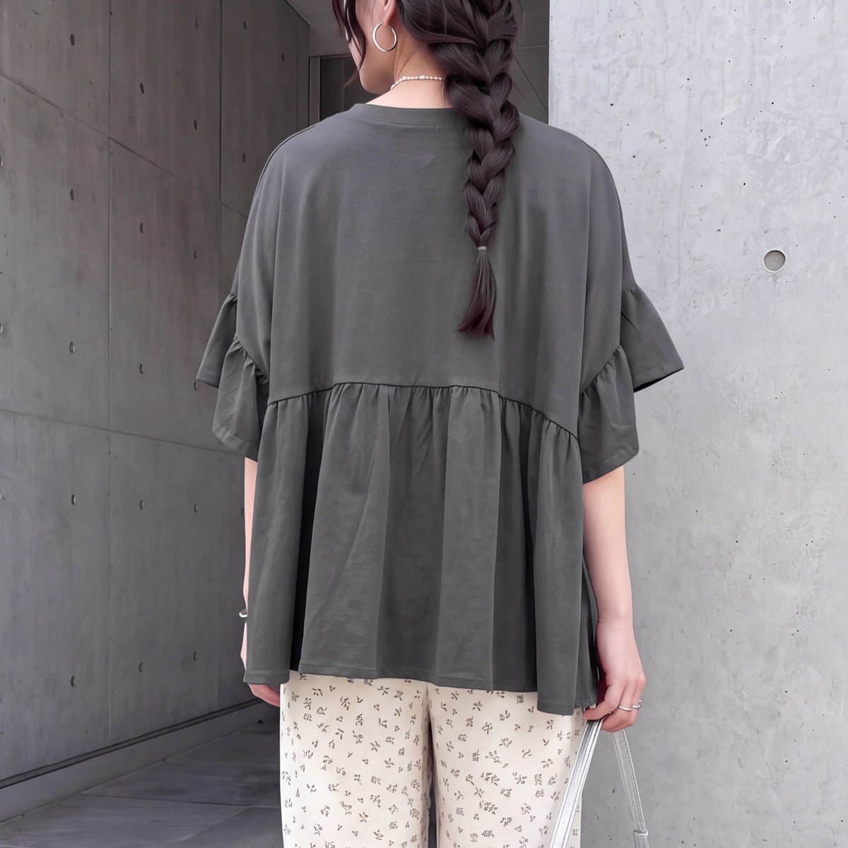 接触冷感天竺フリル半袖Tシャツ