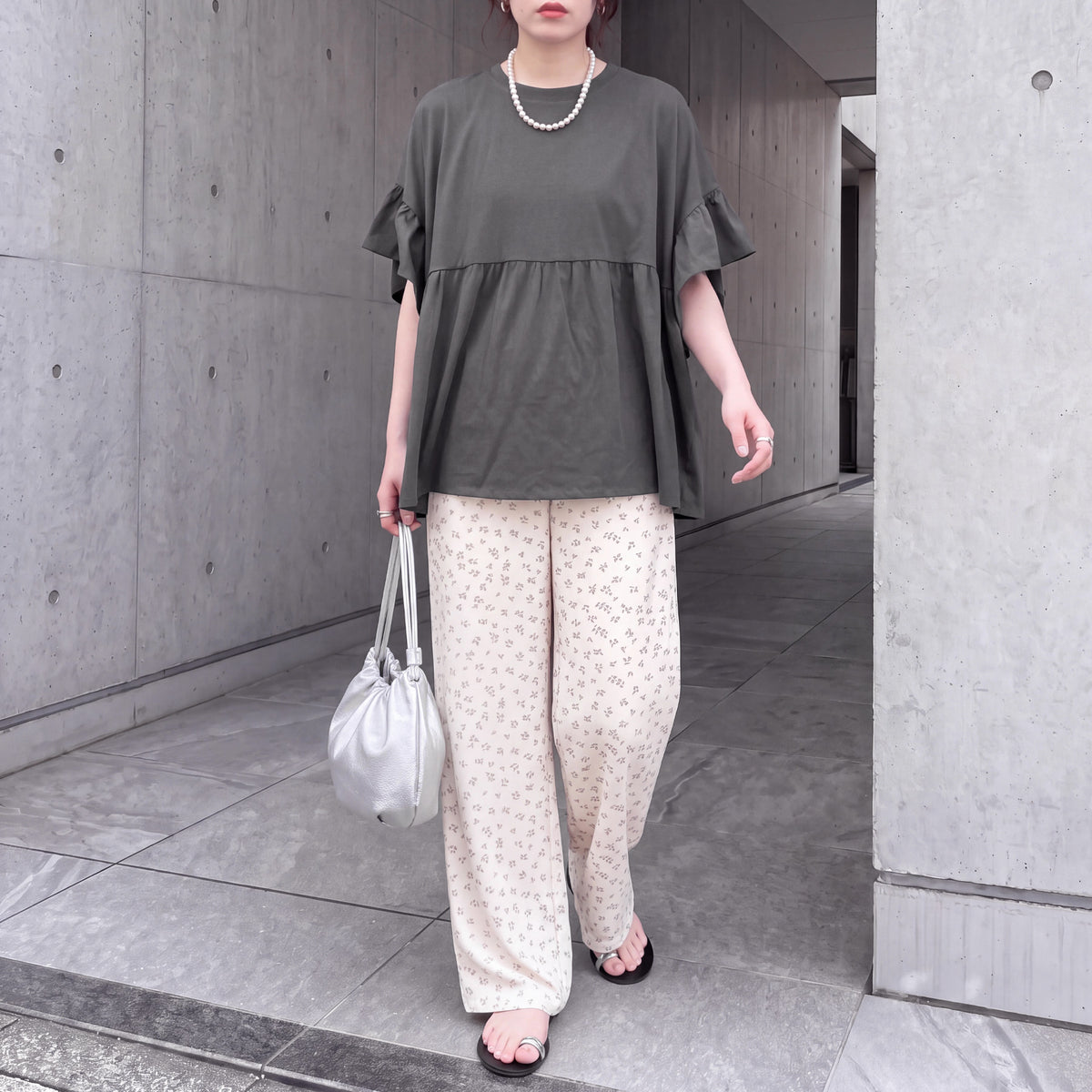 接触冷感天竺フリル半袖Tシャツ