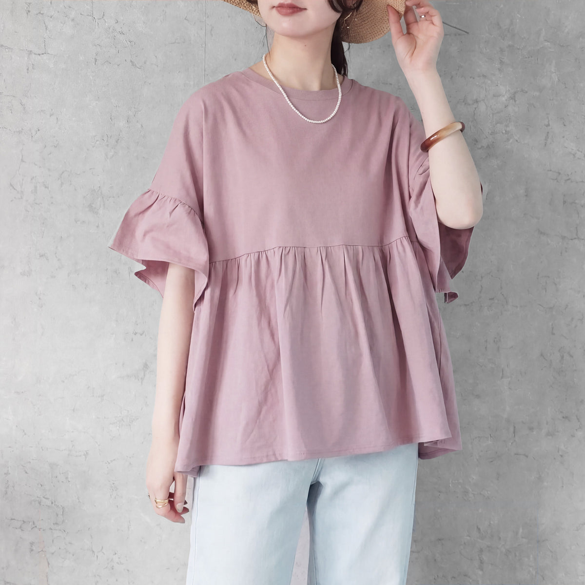 接触冷感天竺フリル半袖Tシャツ