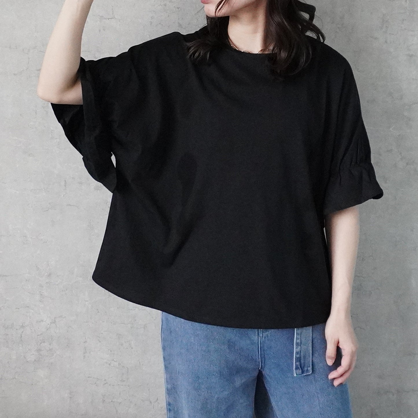 ギャザーゴムフリル半袖Tシャツ
