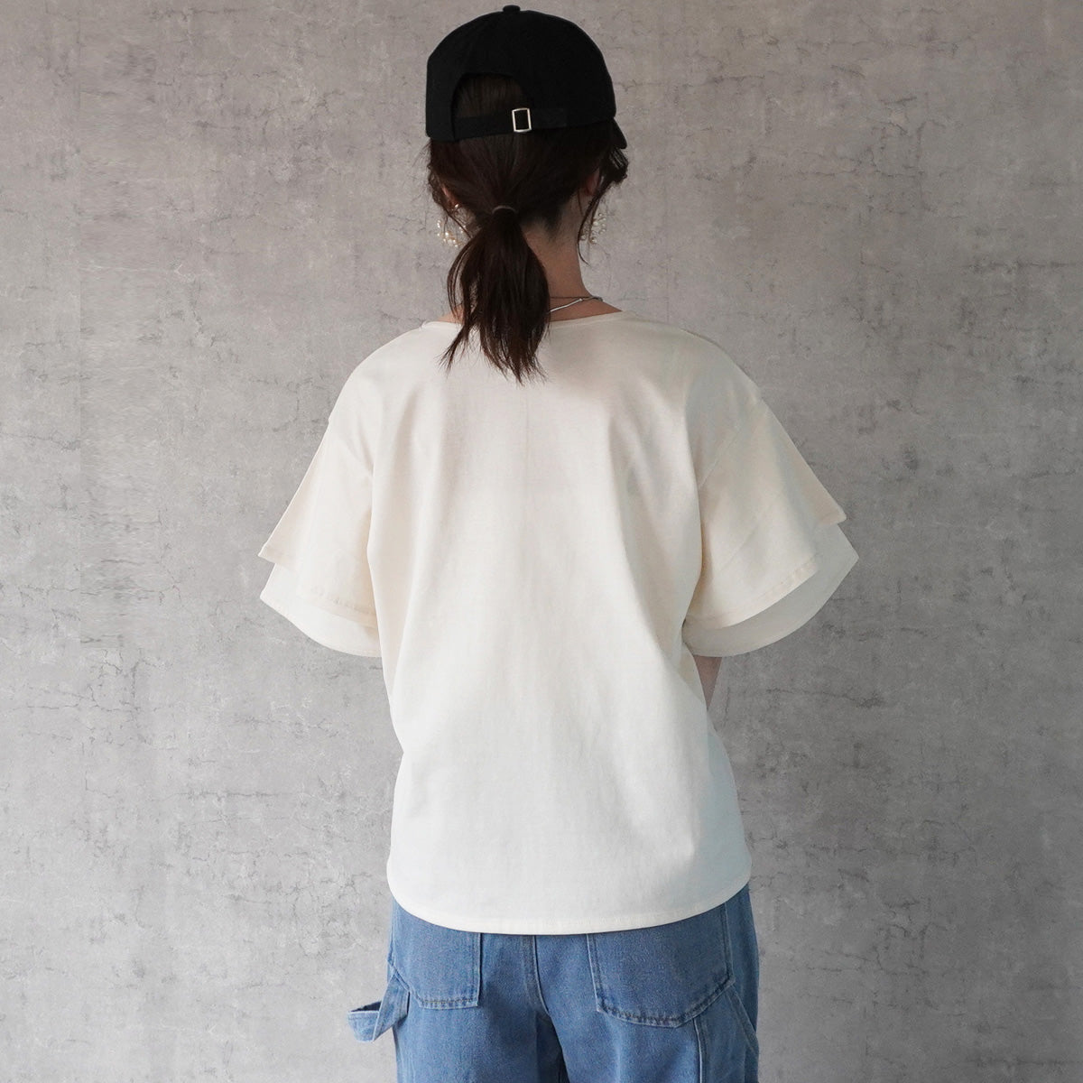 フリル半袖天竺Tシャツ