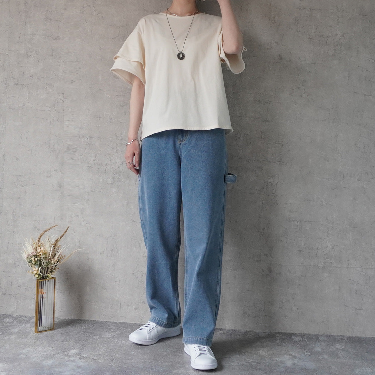 フリル半袖天竺Tシャツ