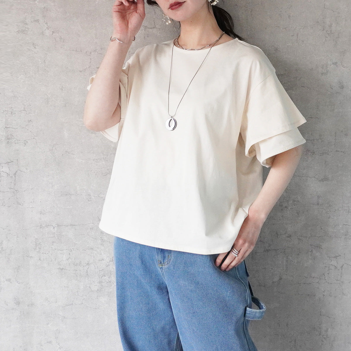 フリル半袖天竺Tシャツ