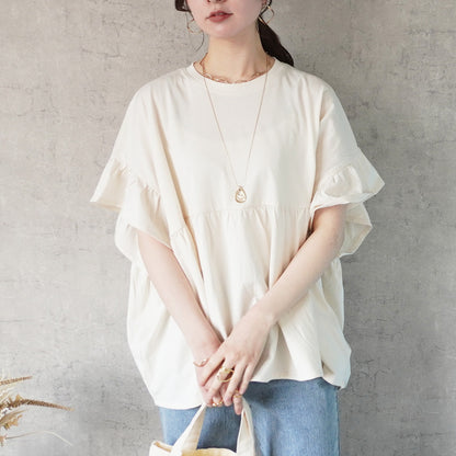 天竺ウエストギャザーフリル半袖Tシャツ