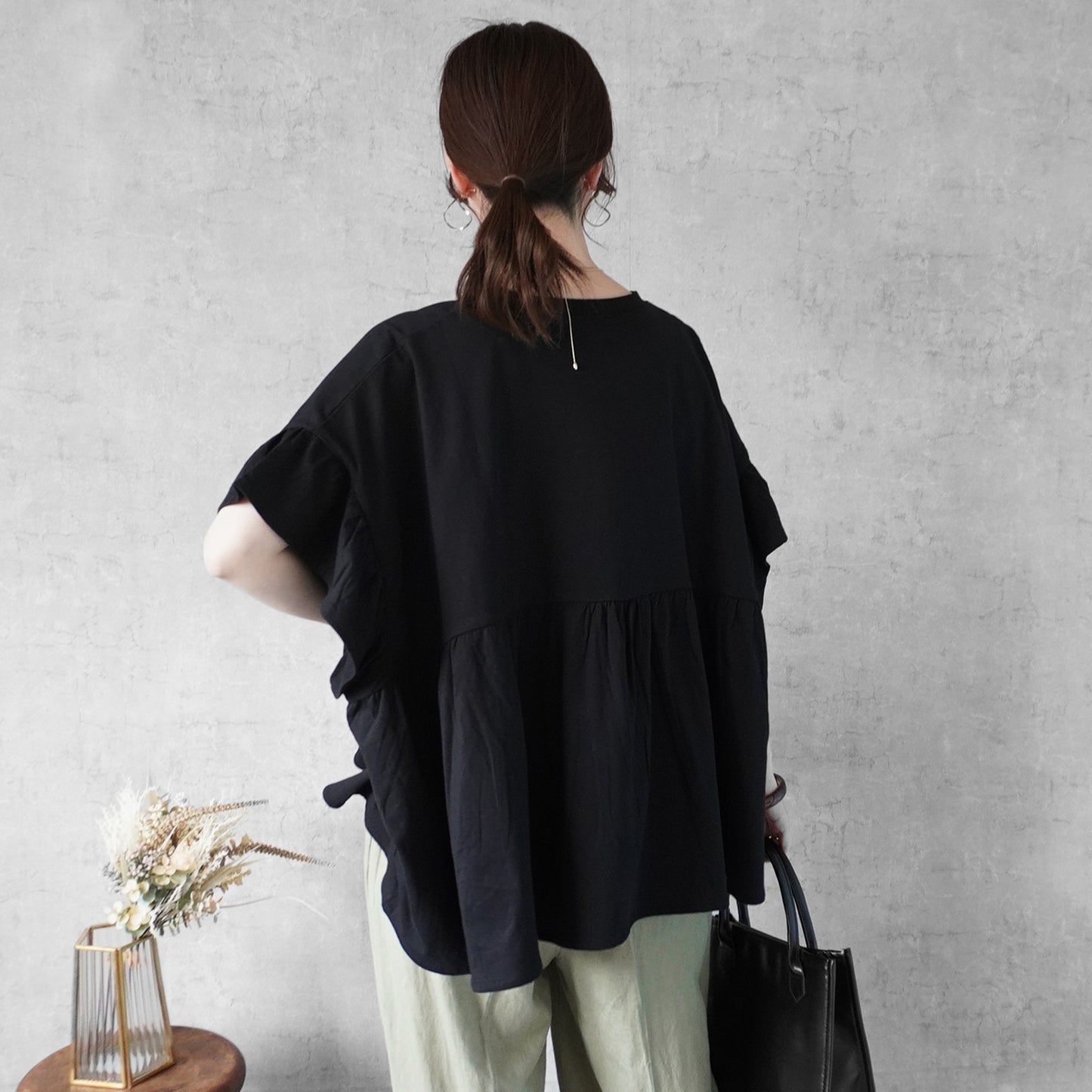 接触冷感天竺ウエストフリル半袖Tシャツ