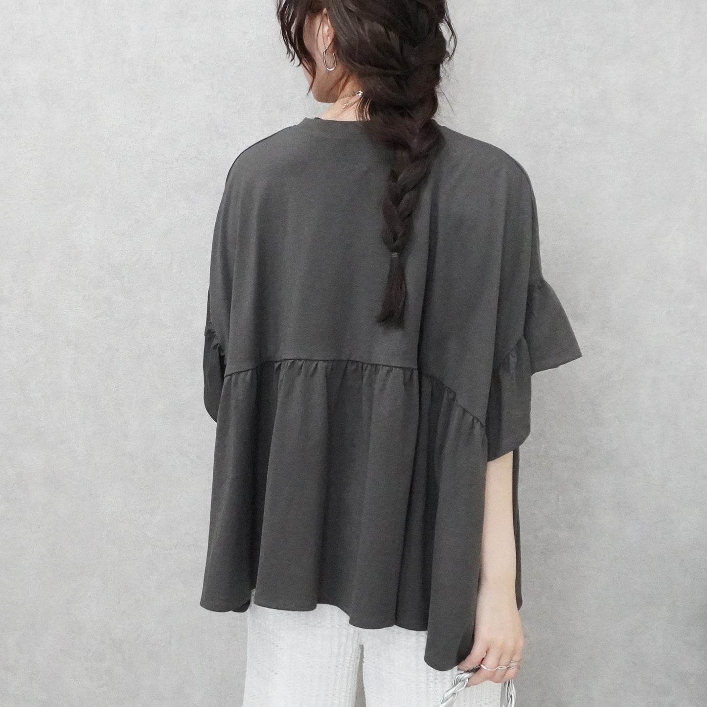 接触冷感天竺ウエストフリル半袖Tシャツ