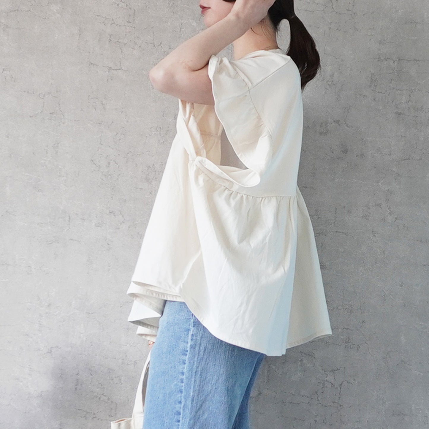 接触冷感天竺ウエストフリル半袖Tシャツ