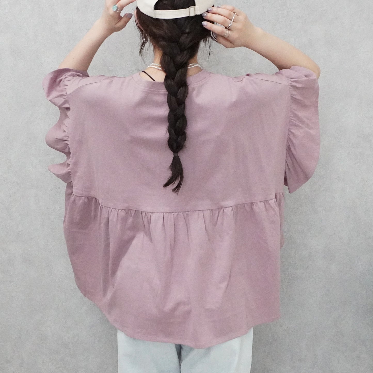 接触冷感天竺ウエストフリル半袖Tシャツ