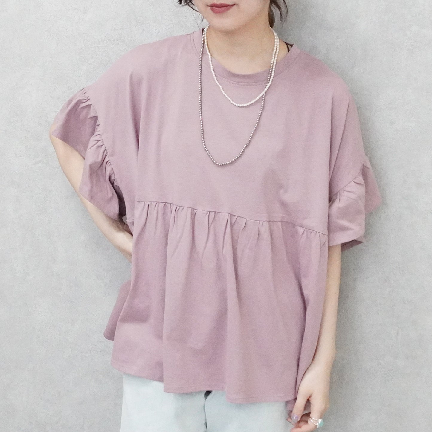 接触冷感天竺ウエストフリル半袖Tシャツ