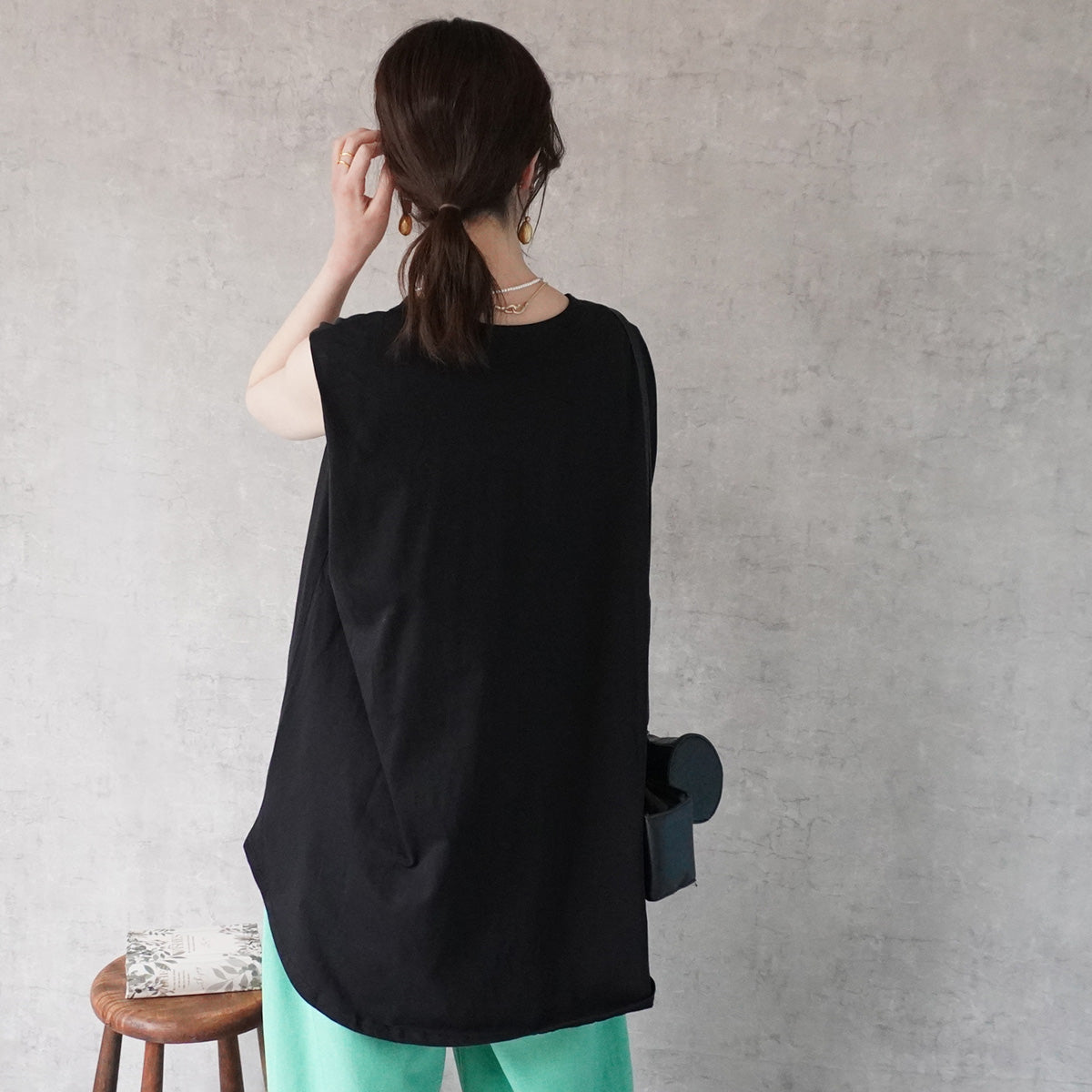 天竺ノースリーブロングTシャツ