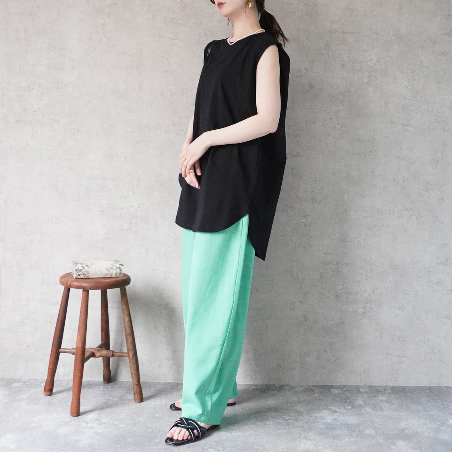 天竺ノースリーブロングTシャツ