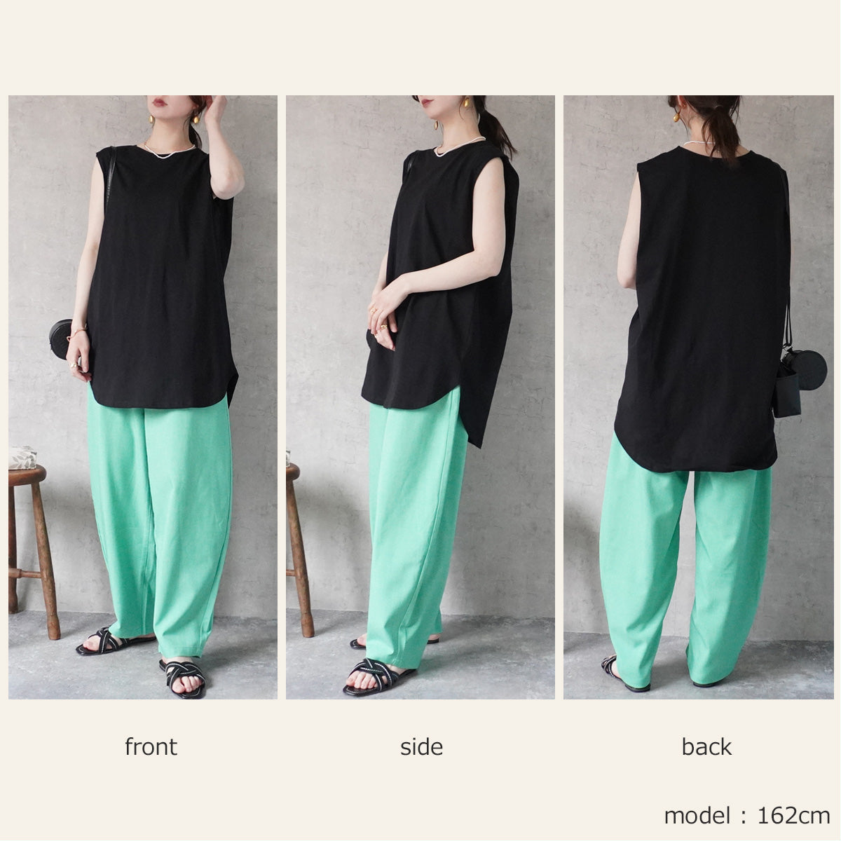 天竺ノースリーブロングTシャツ