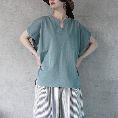 天竺キーネックフレンチスリーブTシャツ