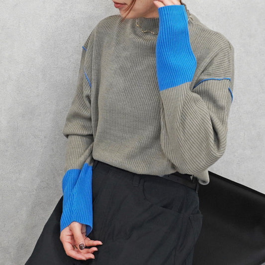 配色リブハイネックニットプルオーバー【予約】