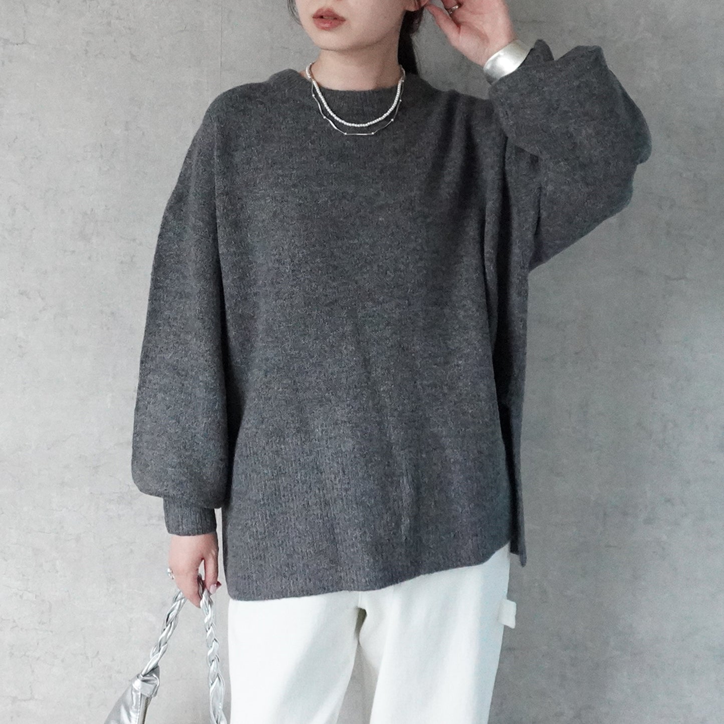 裾リブスリット入り天竺編みニット