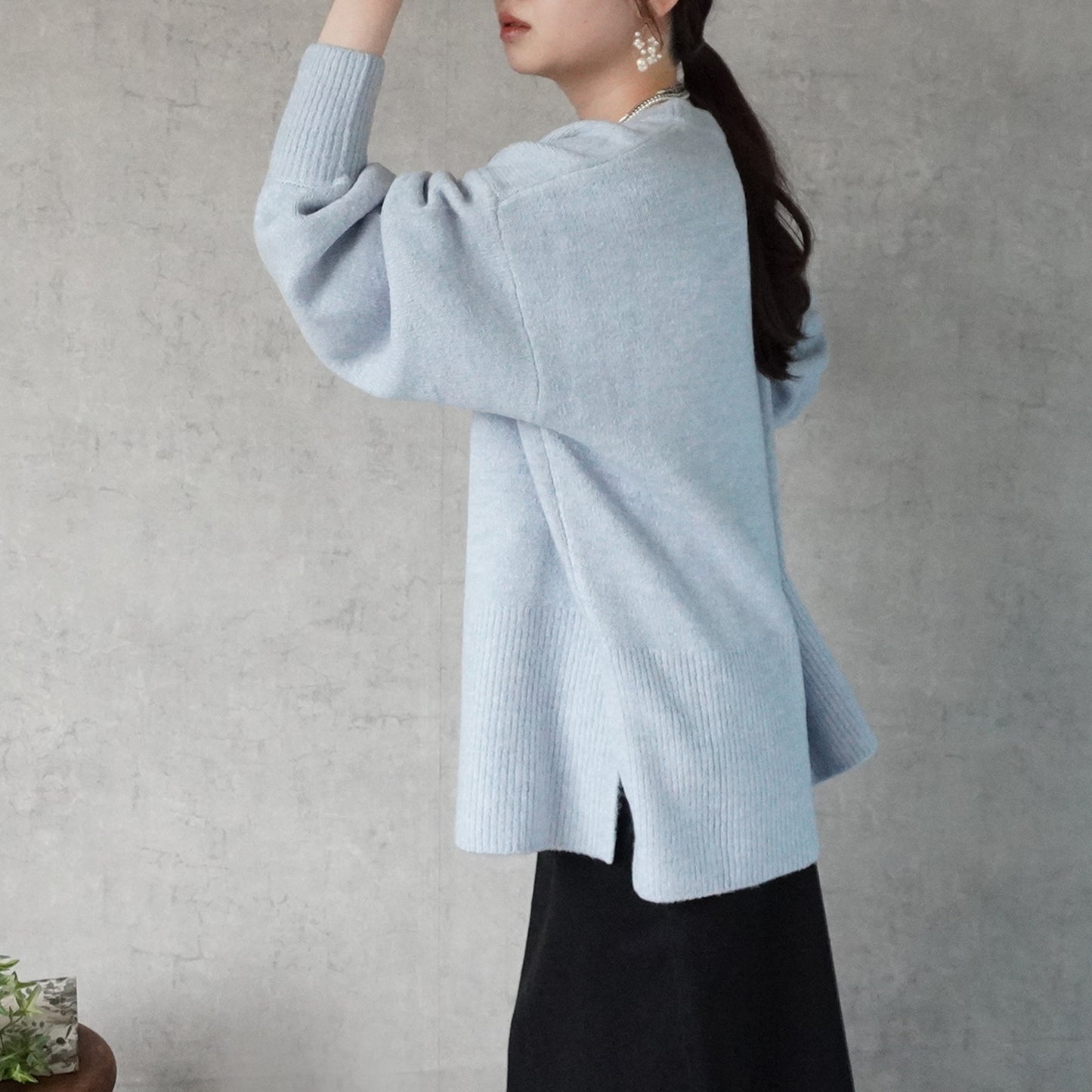 裾リブスリット入り天竺編みニット