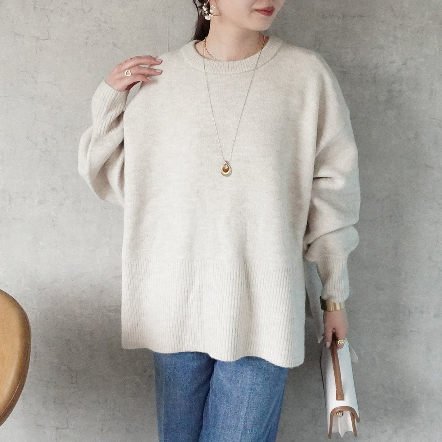 裾リブスリット入り天竺編みニット