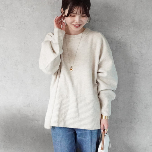 裾リブスリット入り天竺編みニット