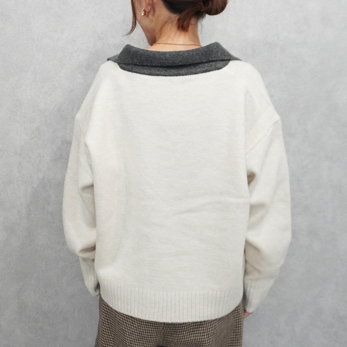 配色襟付きニットスキッパープルオーバー