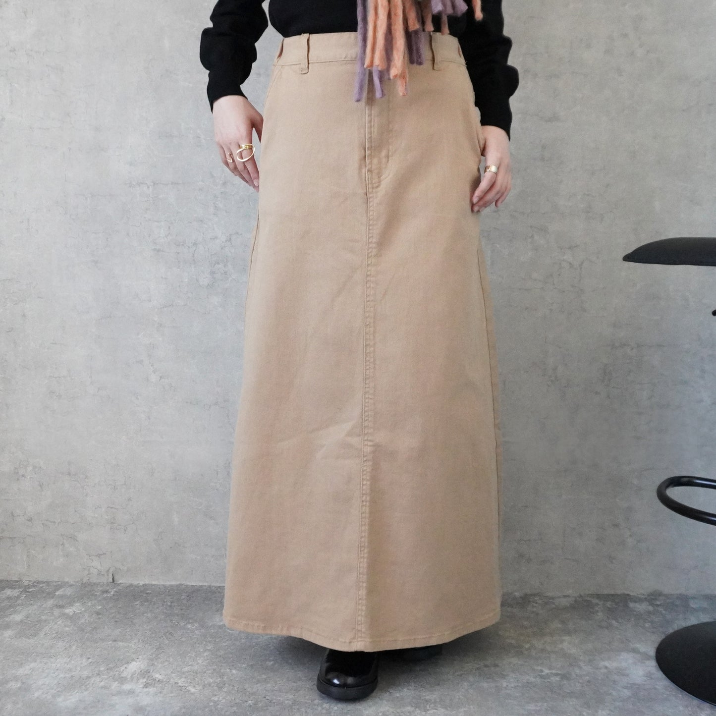 カラーセミフレアー超ロングスカート