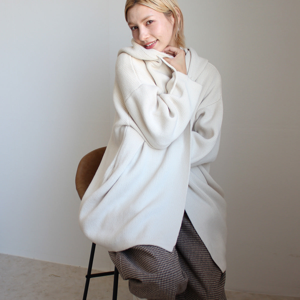 フード付き ニット  カーディガン