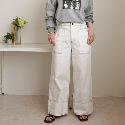 【新色登場】配色ステッチワイドデニムパンツ