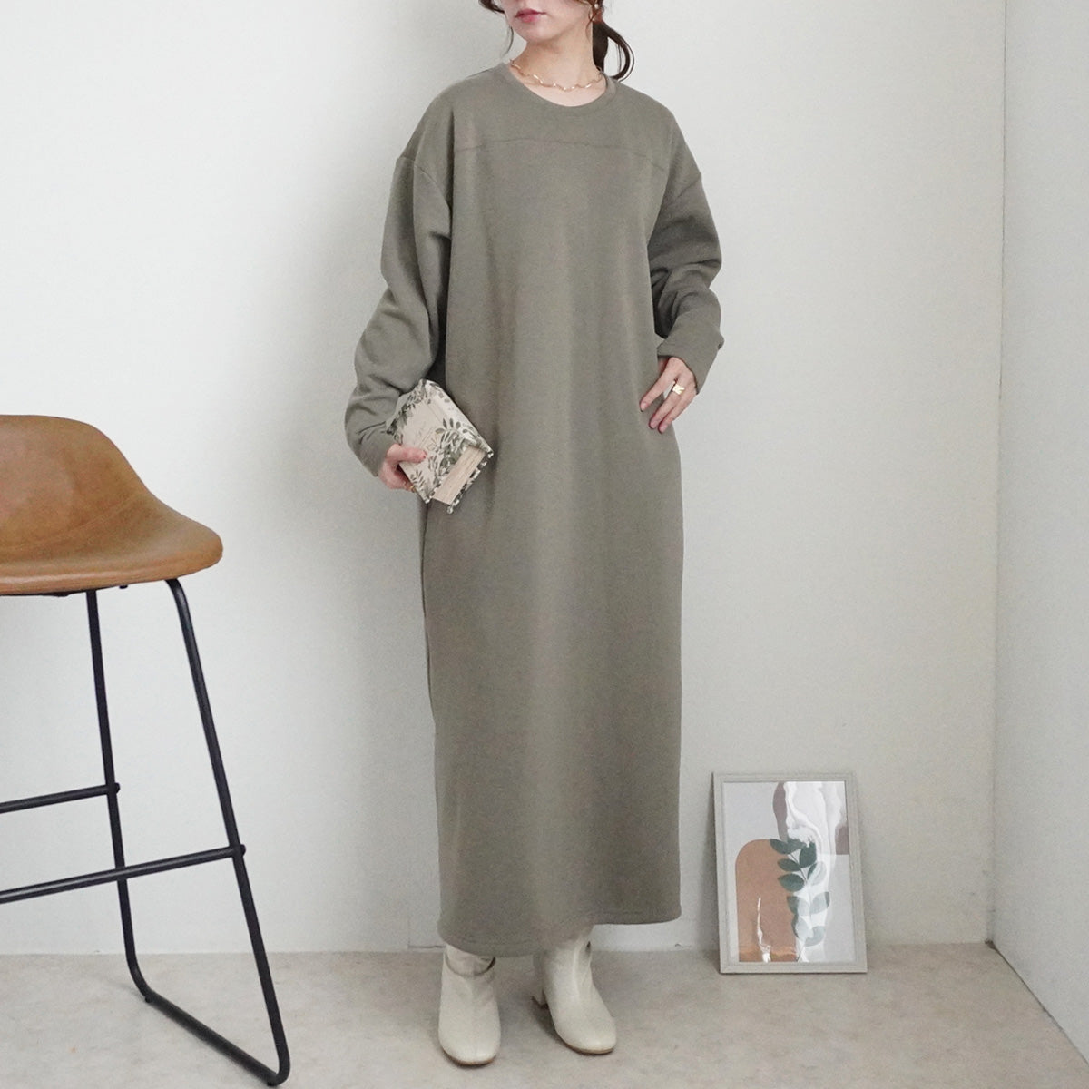 裏シャギーアルガンオイル加工同色ステッチワンピース