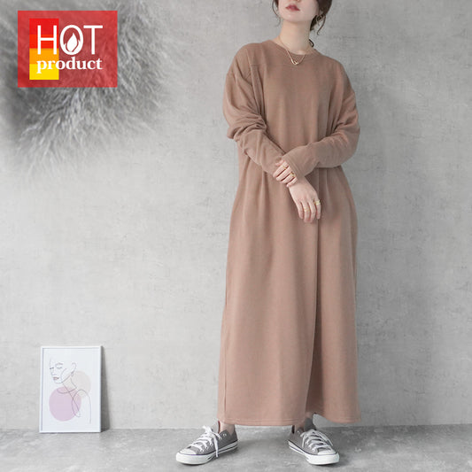 裏シャギーアルガンオイル加工同色ステッチワンピース