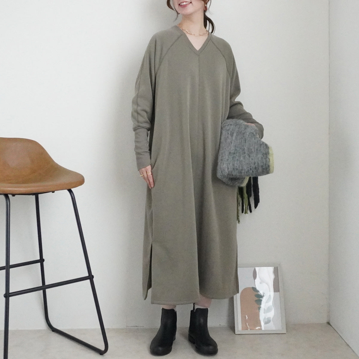 裏シャギーアルガンオイル加工Vワンピース