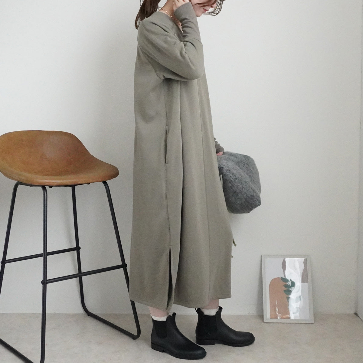 裏シャギーアルガンオイル加工Vワンピース