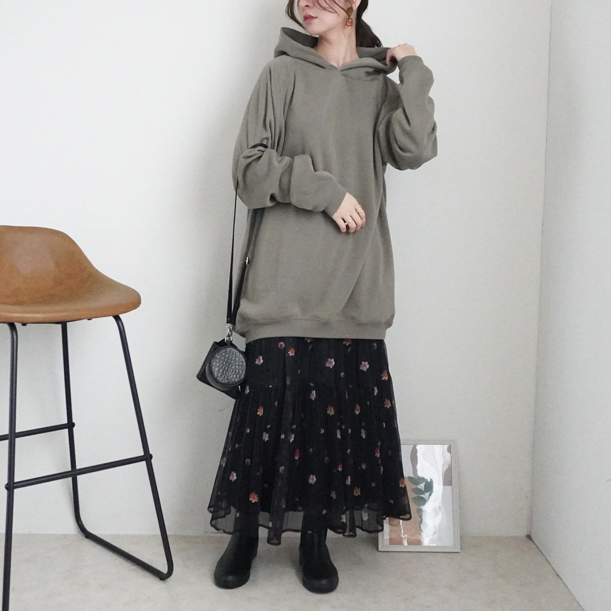 裏シャギーアルガンオイル加工フードパーカー