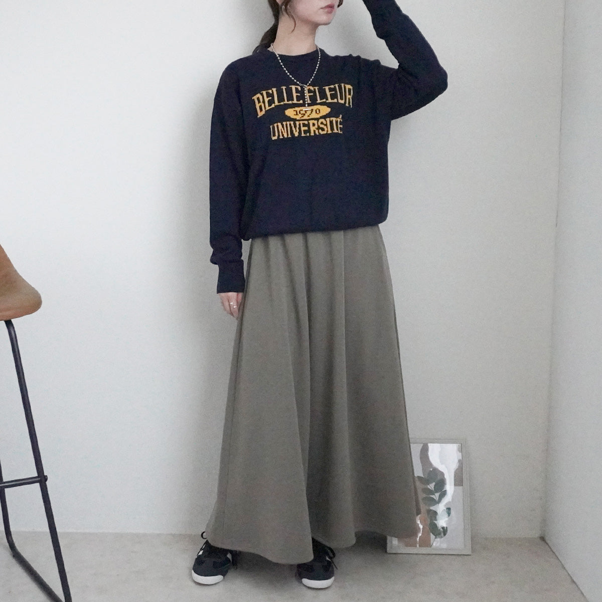 裏シャギーアルガンオイル加工スカート総丈90cm