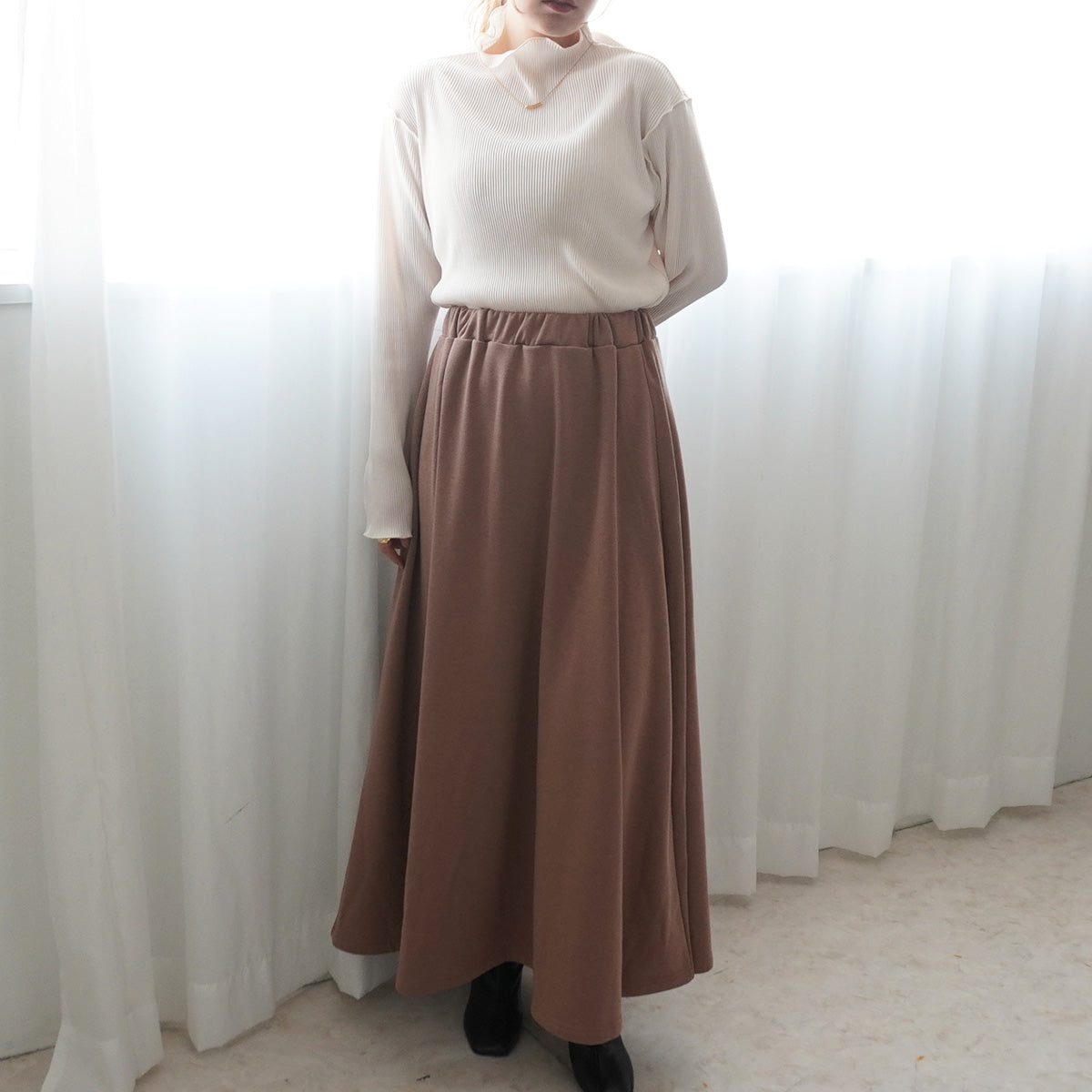裏シャギーアルガンオイル加工スカート総丈90cm