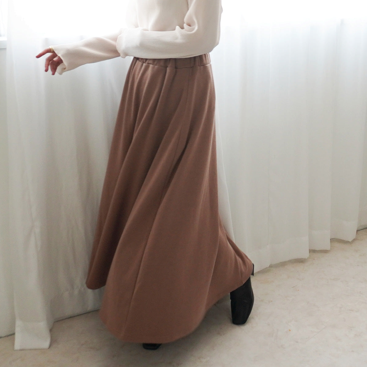 裏シャギーアルガンオイル加工スカート総丈90cm
