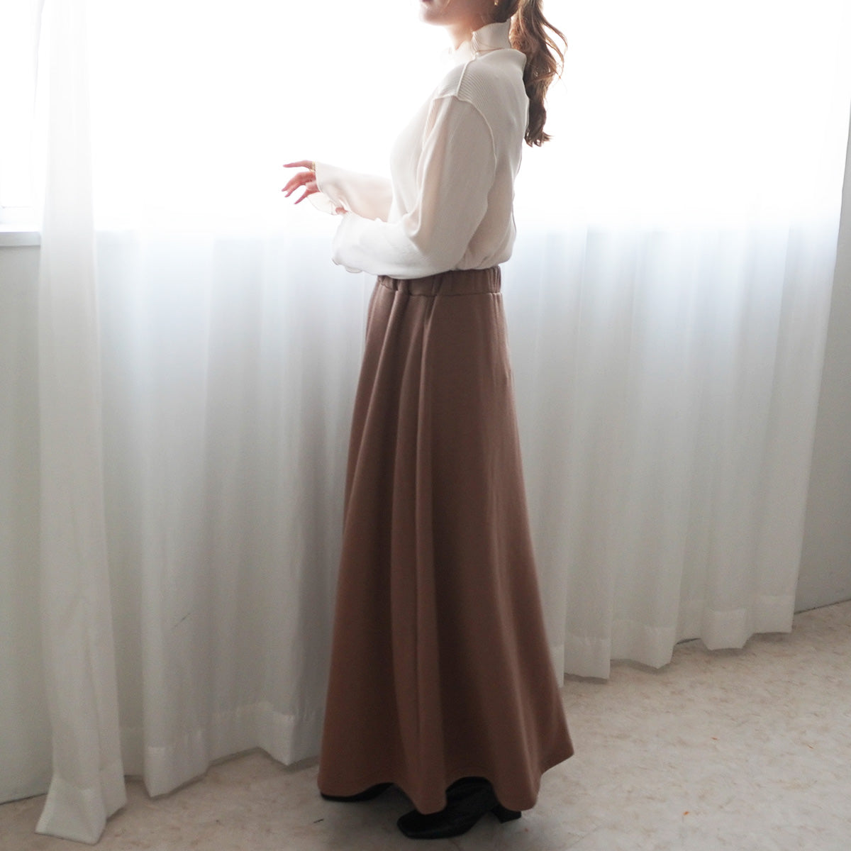 裏シャギーアルガンオイル加工スカート総丈90cm