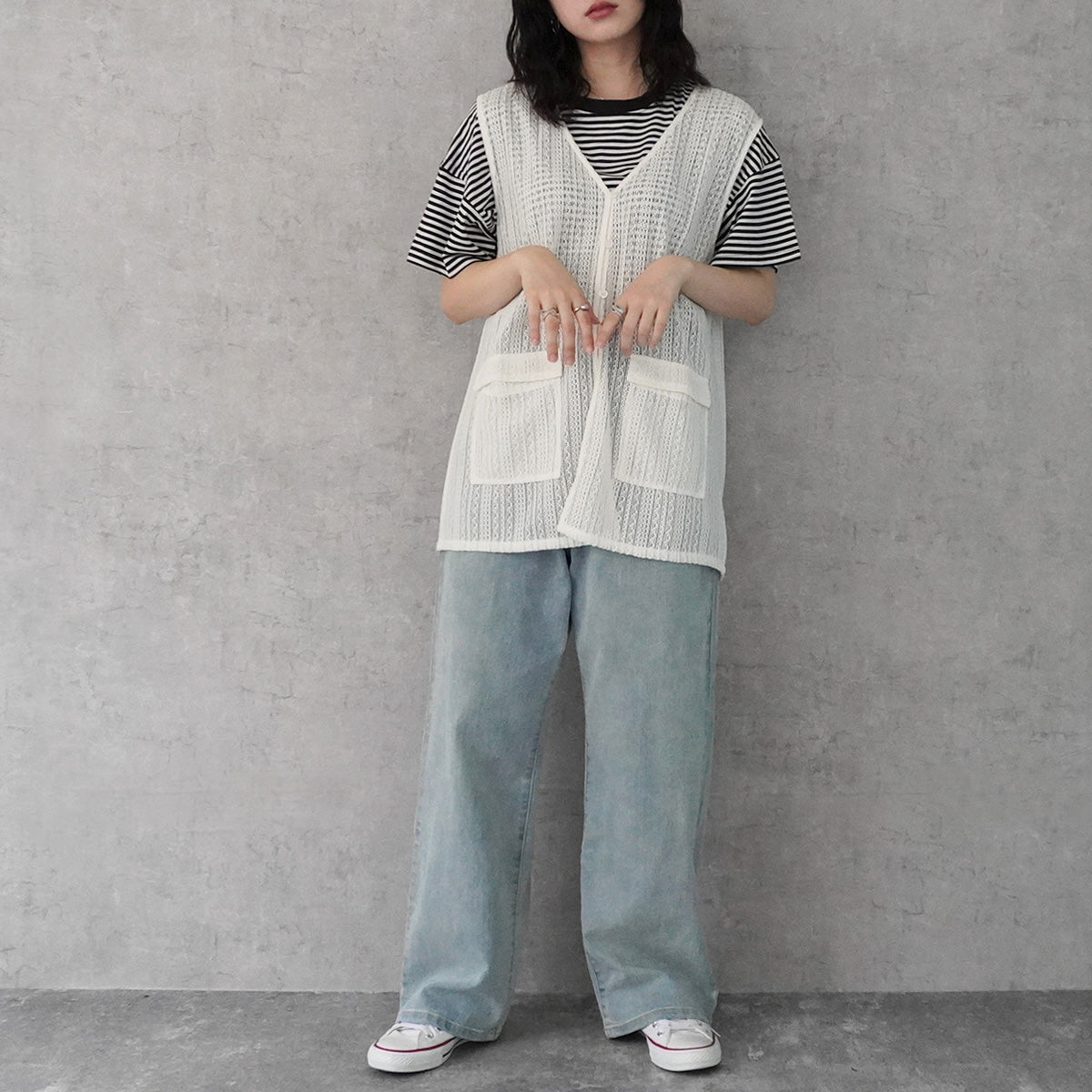 透かし編みレースジレベスト