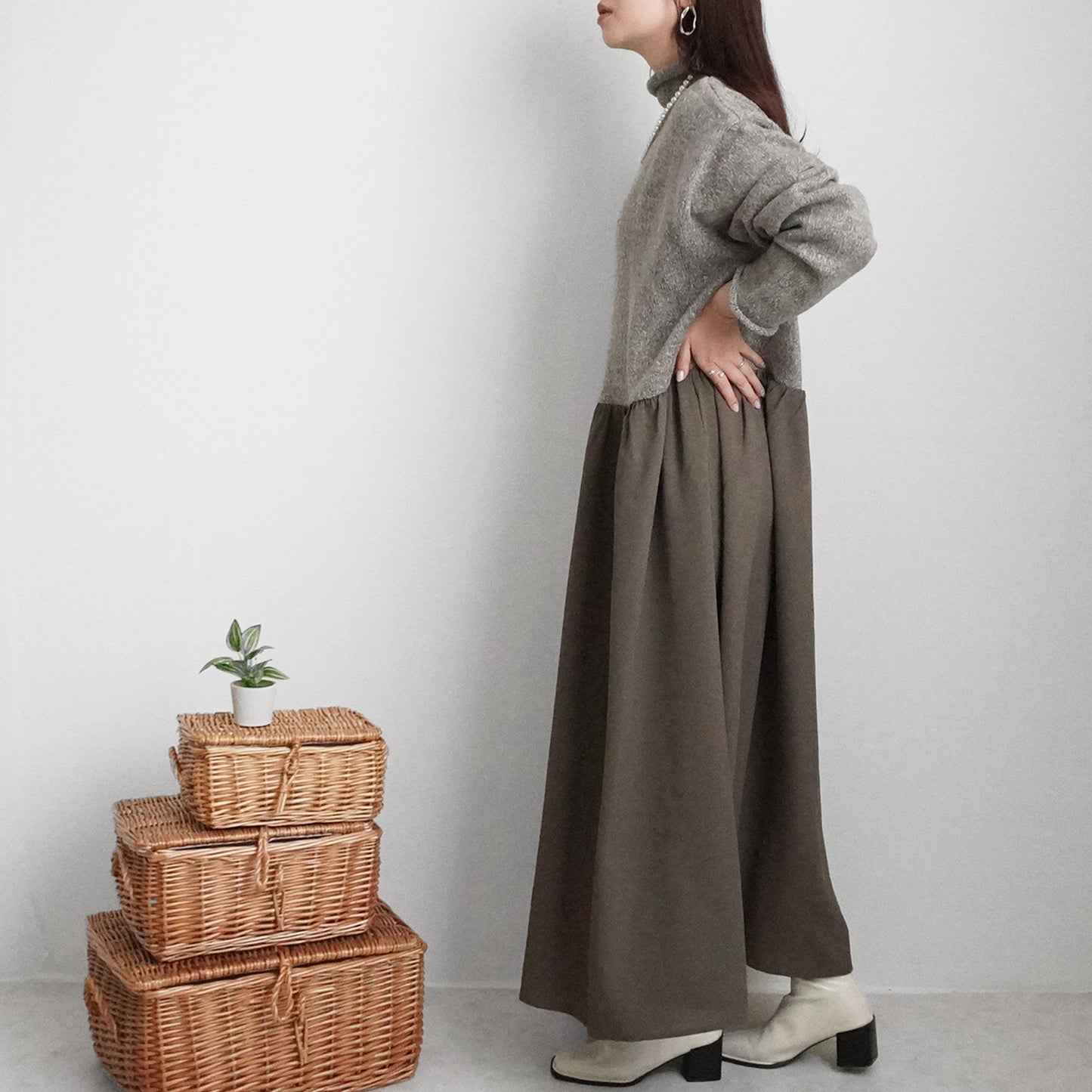 ポケットニットドッキングワンピ―ス