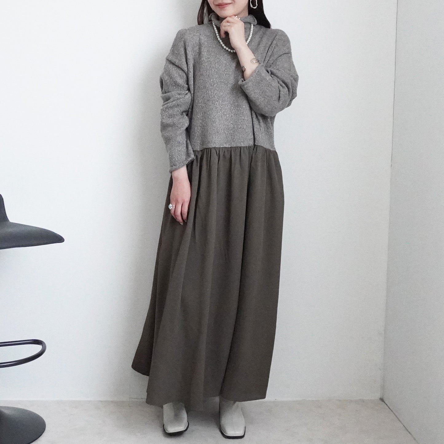 ポケットニットドッキングワンピ―ス