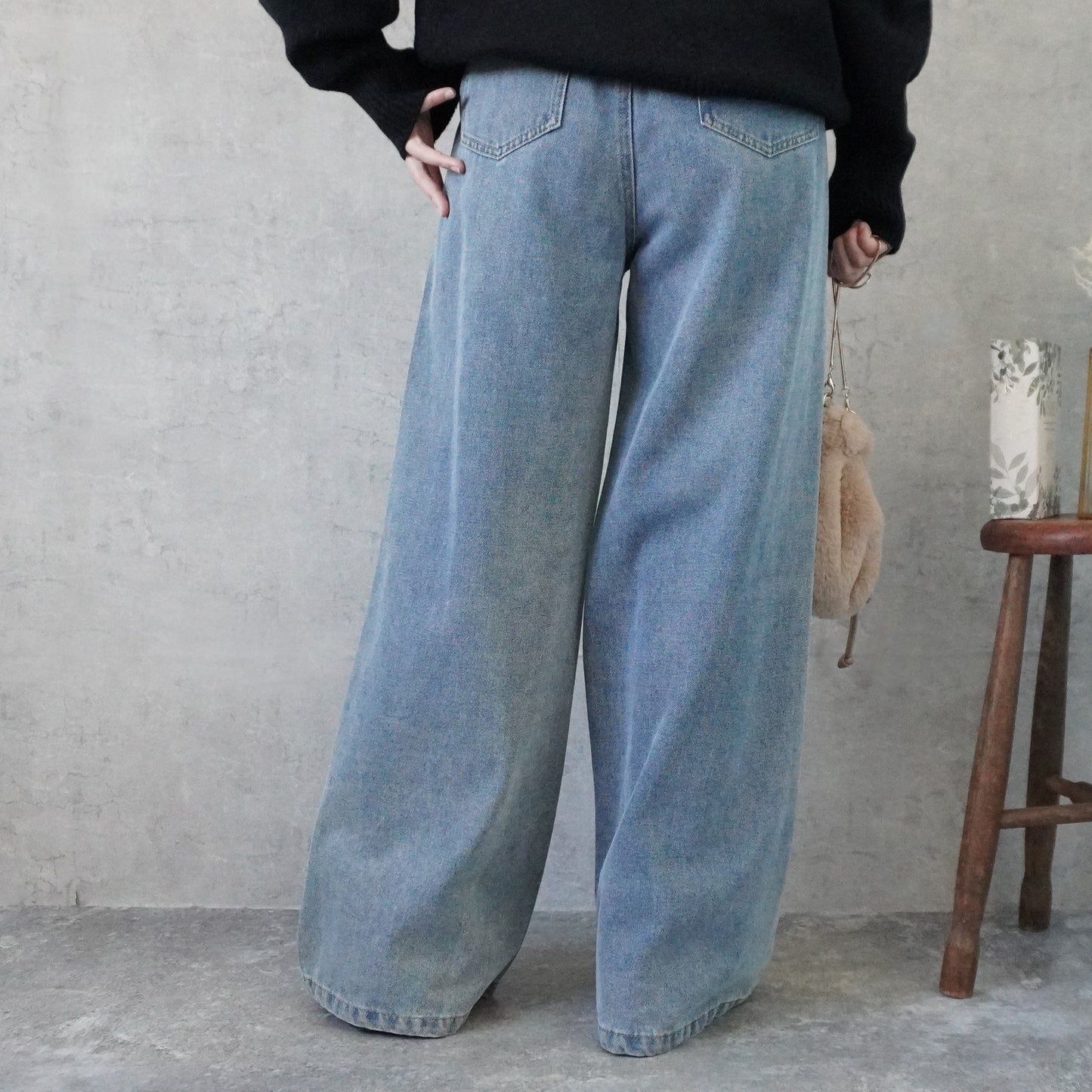 ハイウエストデニムタックワイドパンツ