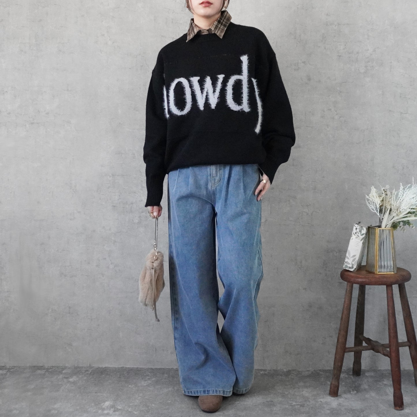 ハイウエストデニムタックワイドパンツ