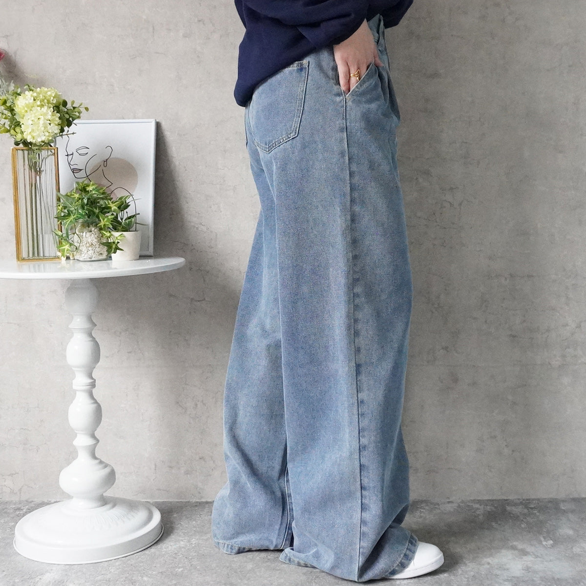 【先行予約】ハイウエストデニムタックワイドパンツ